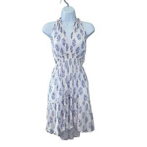 Devi Womens Floral Halter Tiered Backless Mini‎ Dress Blue White Size Small NWT